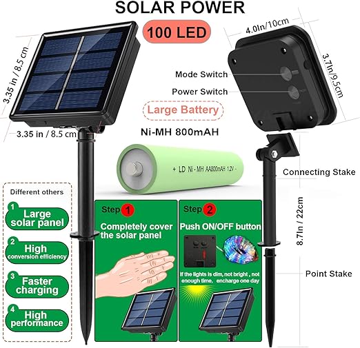 Guirnalda de luces LED para exteriores con energía solar, 8 modos, resistente al agua, para interiores y exteriores - Imagen 8
