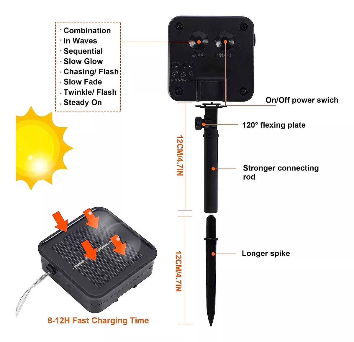 Guirnalda de luces LED para exteriores con energía solar, 8 modos, resistente al agua, para interiores y exteriores - Imagen 4